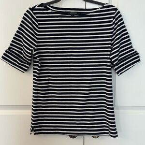 Lauren by Ralph Lauren Navy/White Striped Boatneck Shirt Size L